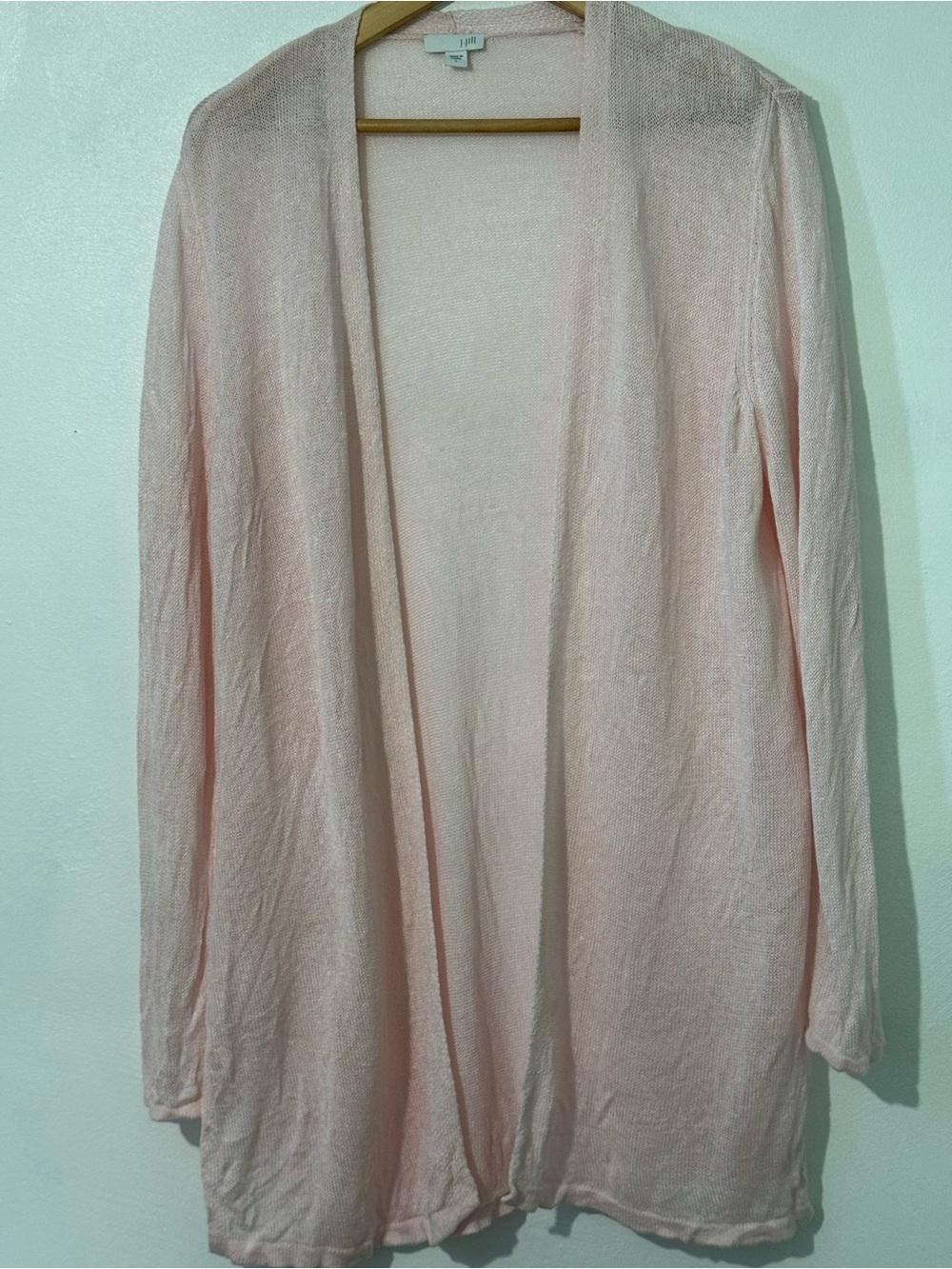 J. Jill Lightweight Open-Front Cardigan in Light Pink linen blend size large - Picture 1 of 8
